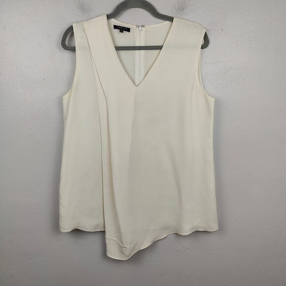 Lafayette 148 Silk‎ Crepe Top Womens Medium Creme V-Neck Draped Asymmetrical - Picture 1 of 8